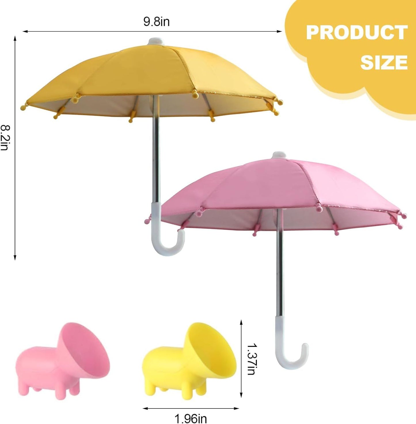 2pcs Cell Phone Umbrella or Sun Shade, Universal Adjustable Cute Phone Shade Umbrella with Piggy Style Suction Cup, Outdoor Anti-Glare Stand Sun Visor (Yellow & Pink)