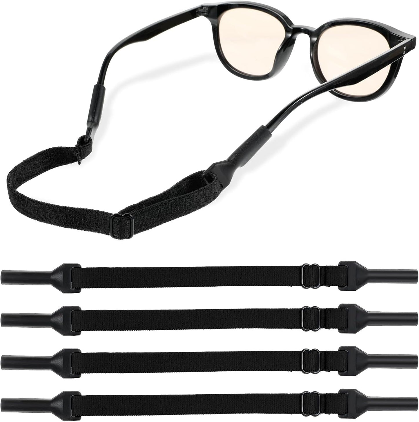 4 Pack Athletic Straps for Glasses, Adjustable Glasses Strap for Sports, Anti-Slip Pilotfish Glass Straps for Eyeglasses & Sunglasses, 8.5-12.5 Inch, Running, Cycling & Daily Use