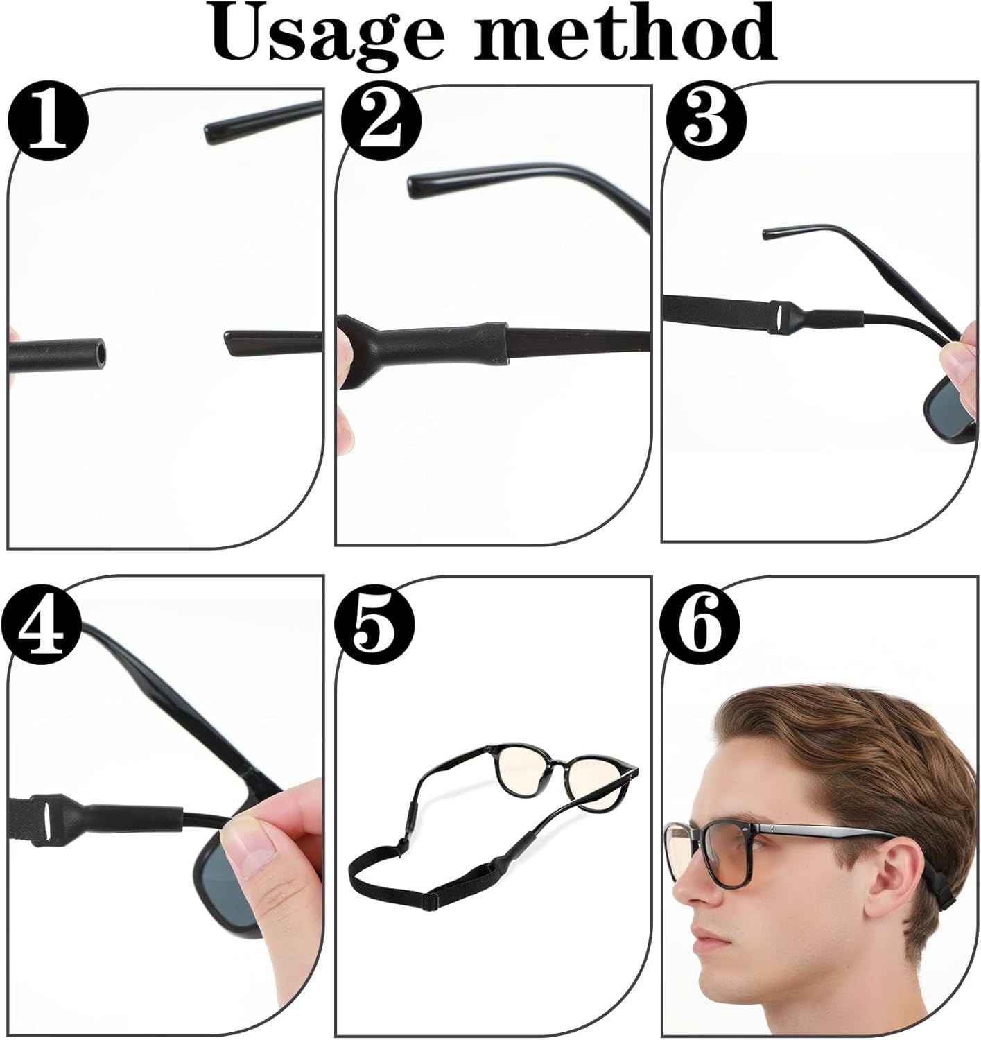 4 Pack Athletic Straps for Glasses, Adjustable Glasses Strap for Sports, Anti-Slip Pilotfish Glass Straps for Eyeglasses & Sunglasses, 8.5-12.5 Inch, Running, Cycling & Daily Use