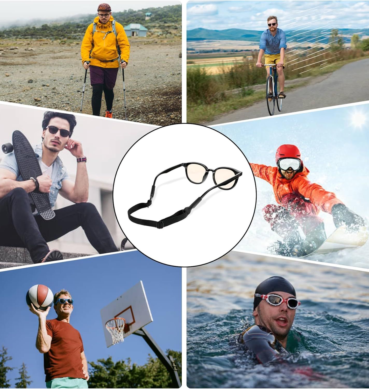 4 Pack Athletic Straps for Glasses, Adjustable Glasses Strap for Sports, Anti-Slip Pilotfish Glass Straps for Eyeglasses & Sunglasses, 8.5-12.5 Inch, Running, Cycling & Daily Use