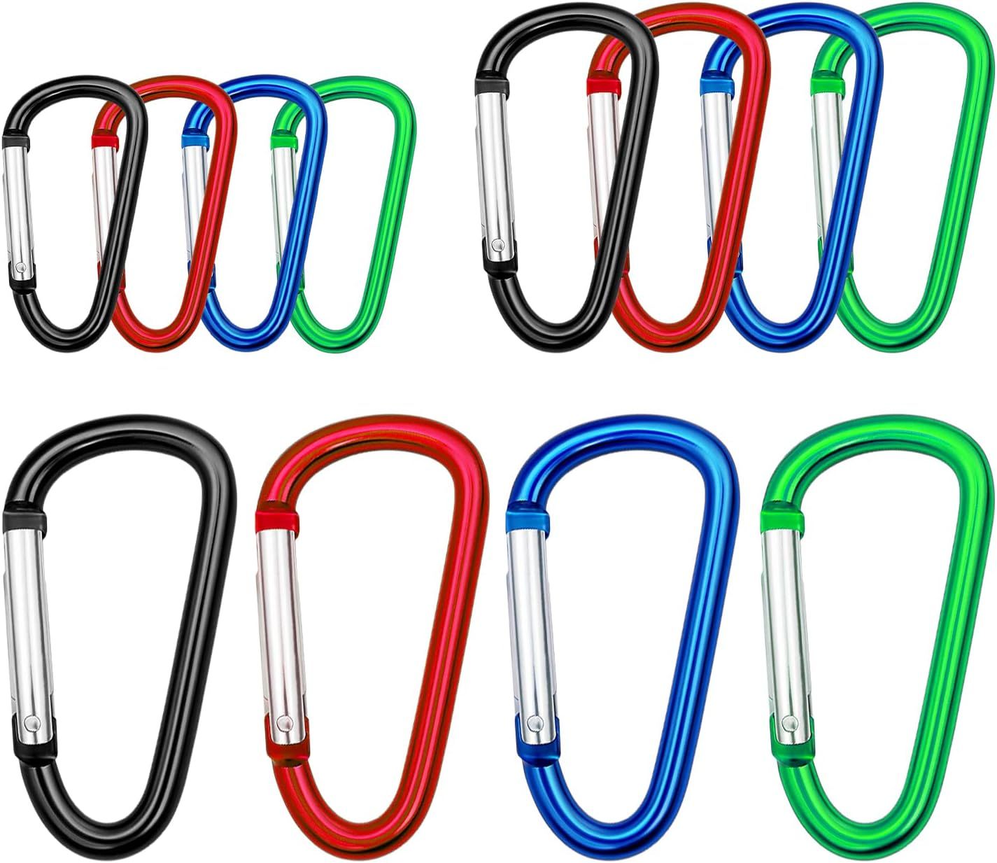 Carabiner Clip Multi Size Pack, Aluminum Carabiner Includes Small 2 Inch Carbineers, Medium 2.3" D Ring Clip, Large 3 Inch Caribiner Heavy Duty for Backpack