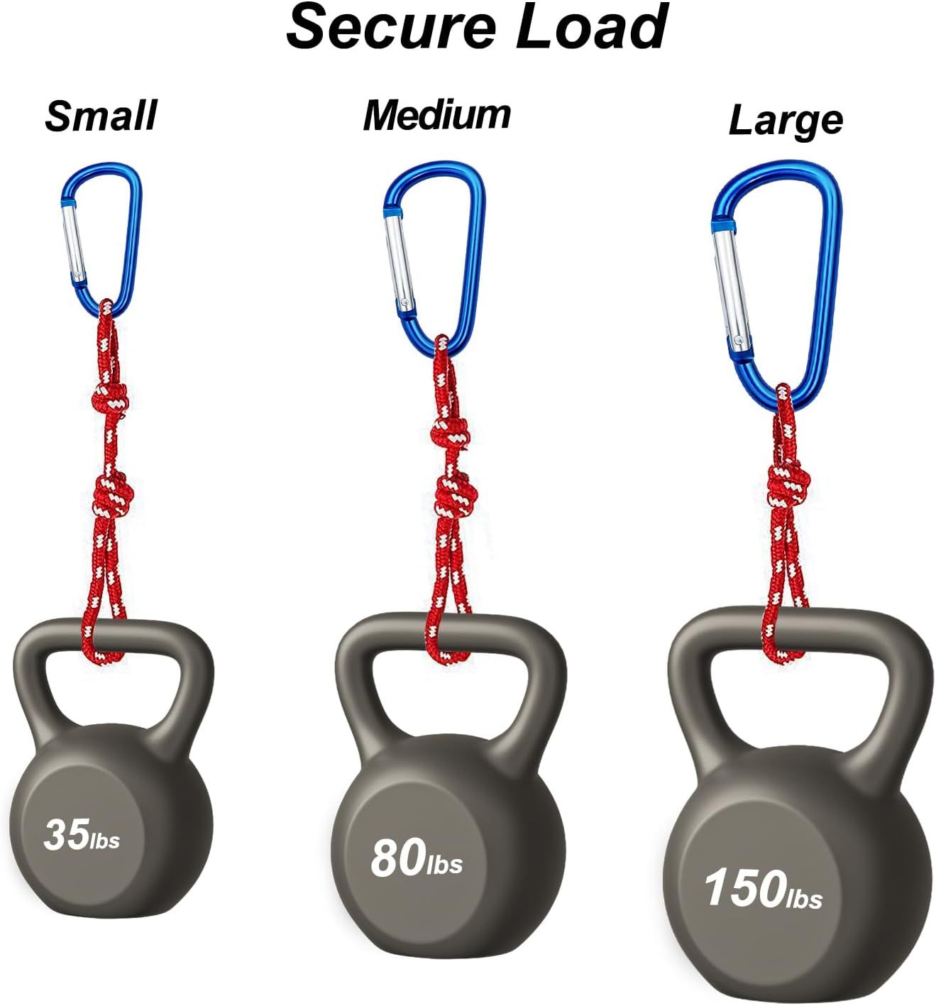Carabiner Clip Multi Size Pack, Aluminum Carabiner Includes Small 2 Inch Carbineers, Medium 2.3" D Ring Clip, Large 3 Inch Caribiner Heavy Duty for Backpack
