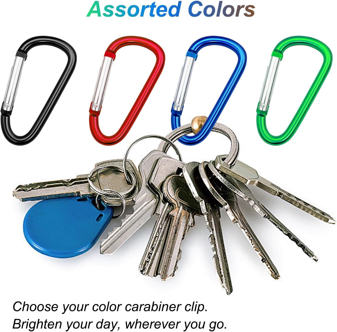 Carabiner Clip Multi Size Pack, Aluminum Carabiner Includes Small 2 Inch Carbineers, Medium 2.3" D Ring Clip, Large 3 Inch Caribiner Heavy Duty for Backpack