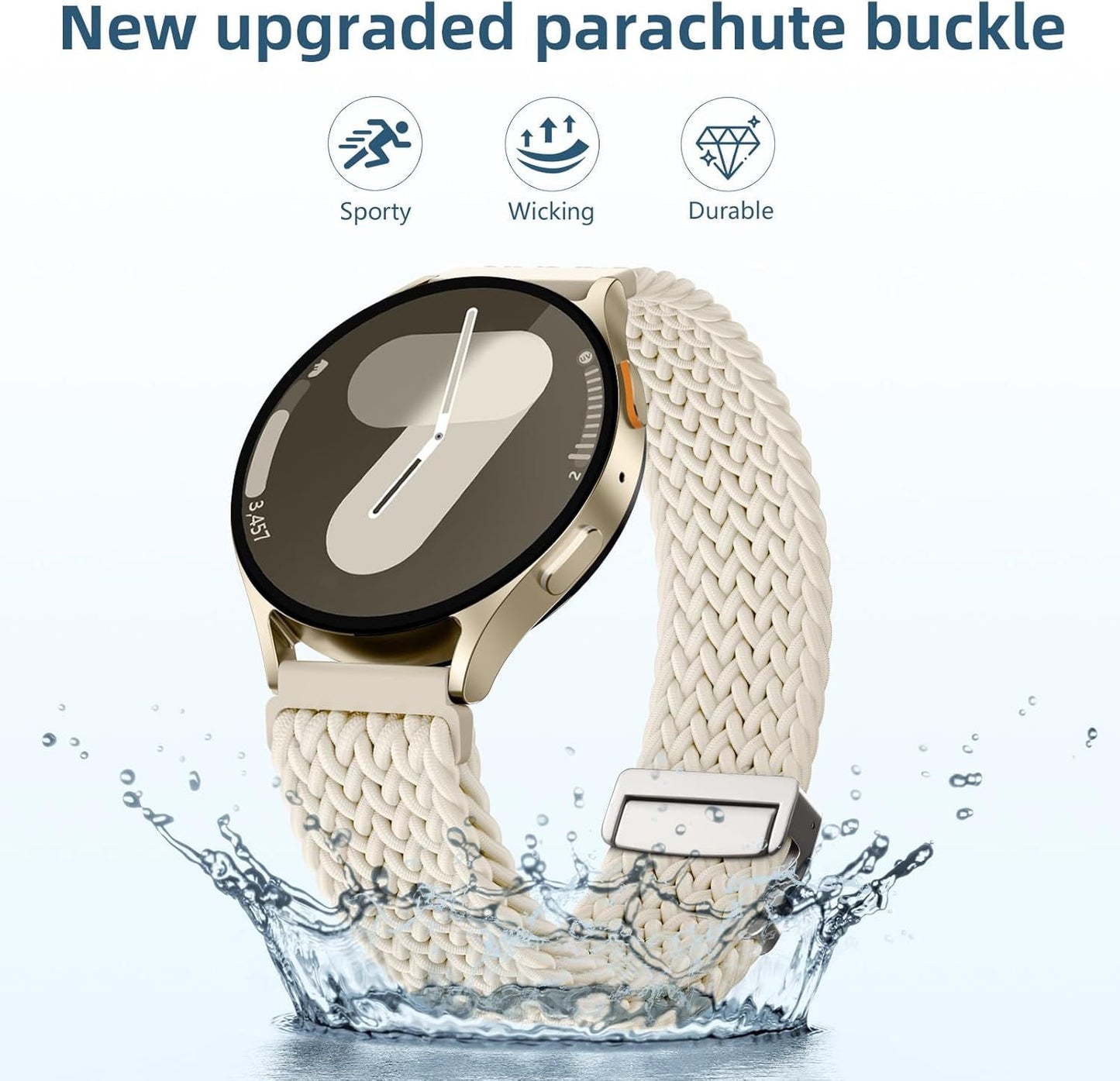 Stretchy Braided Band Compatible with Samsung Galaxy Watch 7 Band/FE 6 5 4 40mm 44mm/Watch 6 Classic 47mm 43mm/4 Classic 46mm 42mm/Watch 5 Pro 45mm/Active 2, 20mm Nylon Sport Strap for Men Women