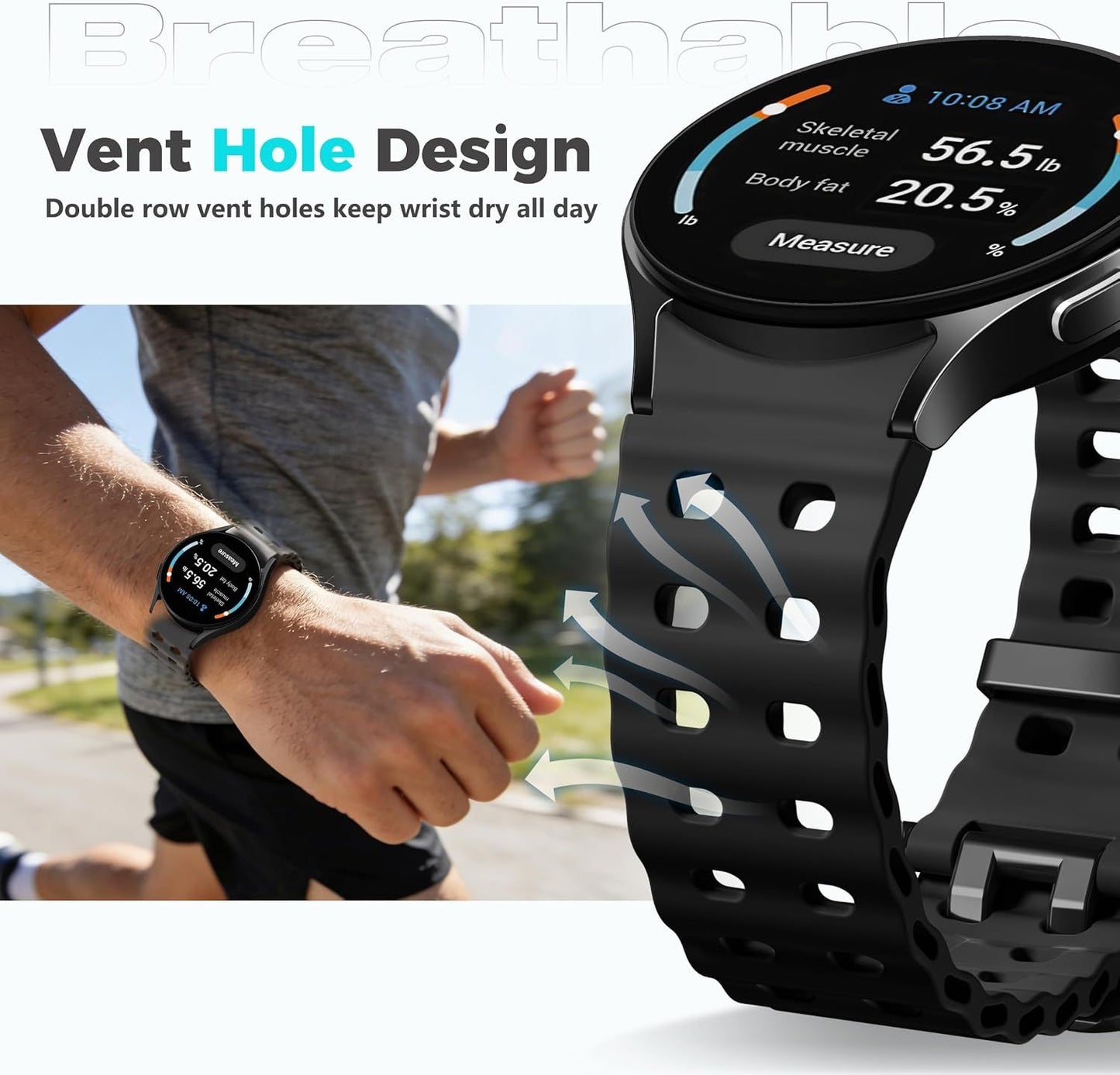 Sport Band for Samsung Galaxy Watch 7 6 5 4 Watch 6 4 Classic Watch 5 Pro | 20mm No Gap Bands for Samsung Watch Band, Soft Durable Silicone Strap for Galaxy Watch 7 Band Men, Breathable, Waterproof