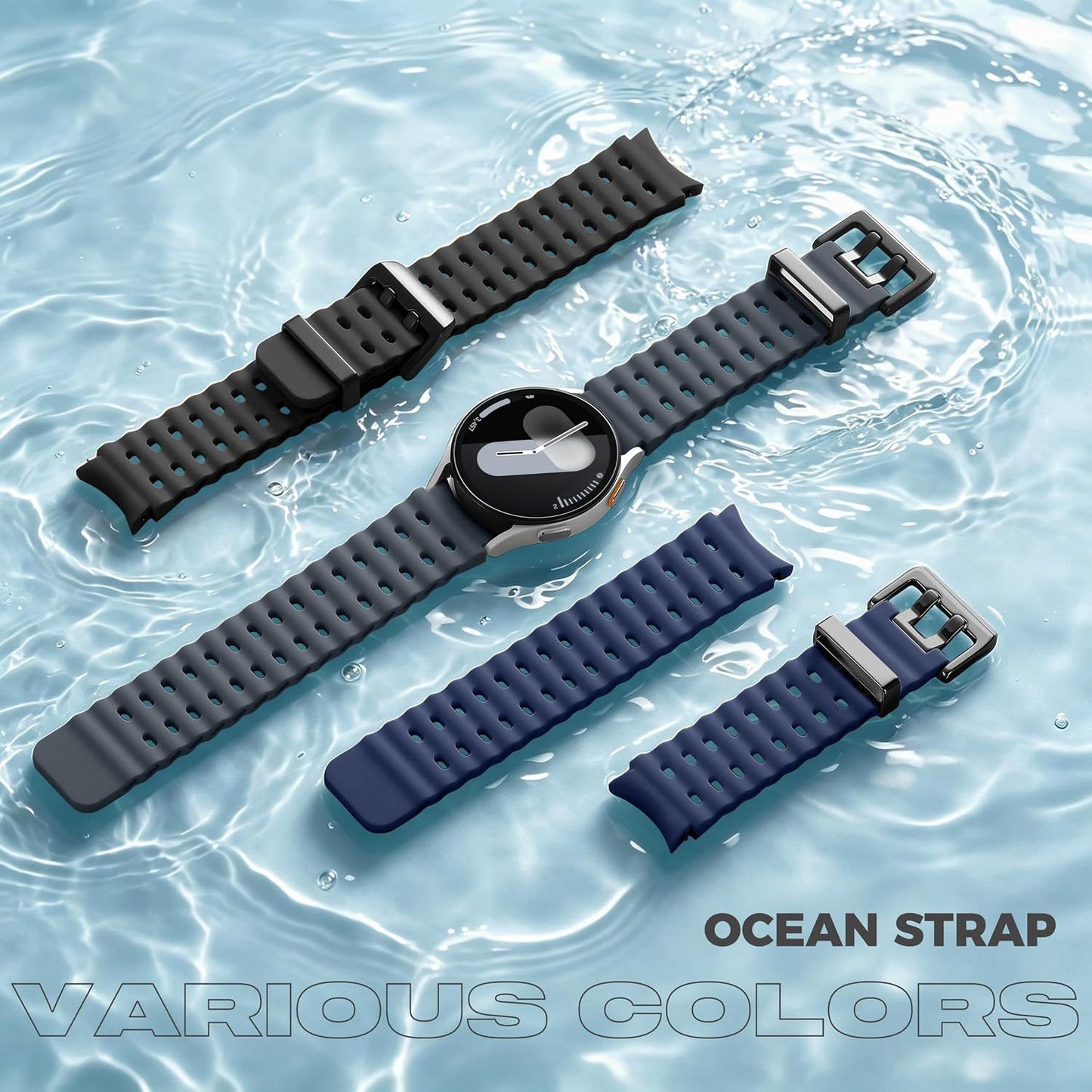 Sport Band for Samsung Galaxy Watch 7 6 5 4 Watch 6 4 Classic Watch 5 Pro | 20mm No Gap Bands for Samsung Watch Band, Soft Durable Silicone Strap for Galaxy Watch 7 Band Men, Breathable, Waterproof