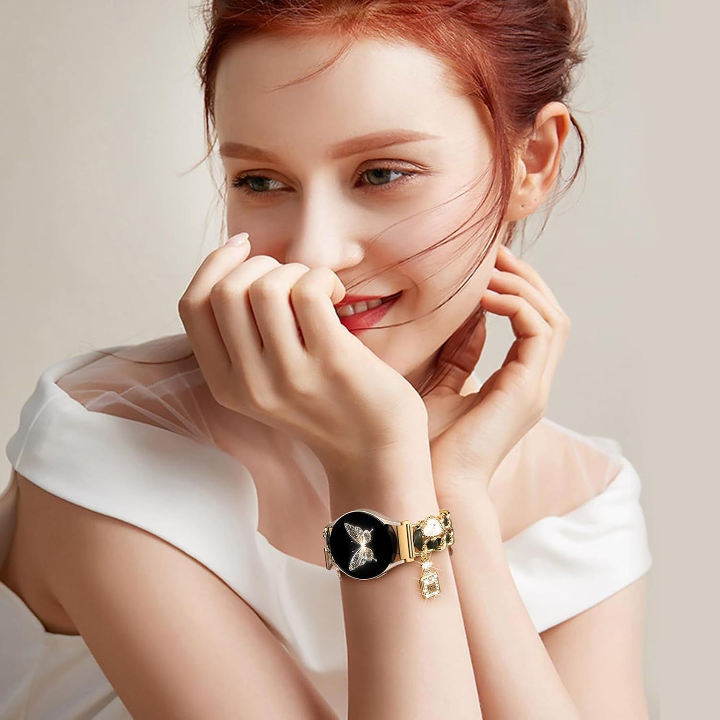Flower Engraved Band and Stylish Metal Strap Compatible with Samsung Galaxy Watch 7 Band/FE 6 5 4 40mm 44mm,Galaxy Active 2, 20mm Watch Pretty Strap with Decorative Charms Accessories Women