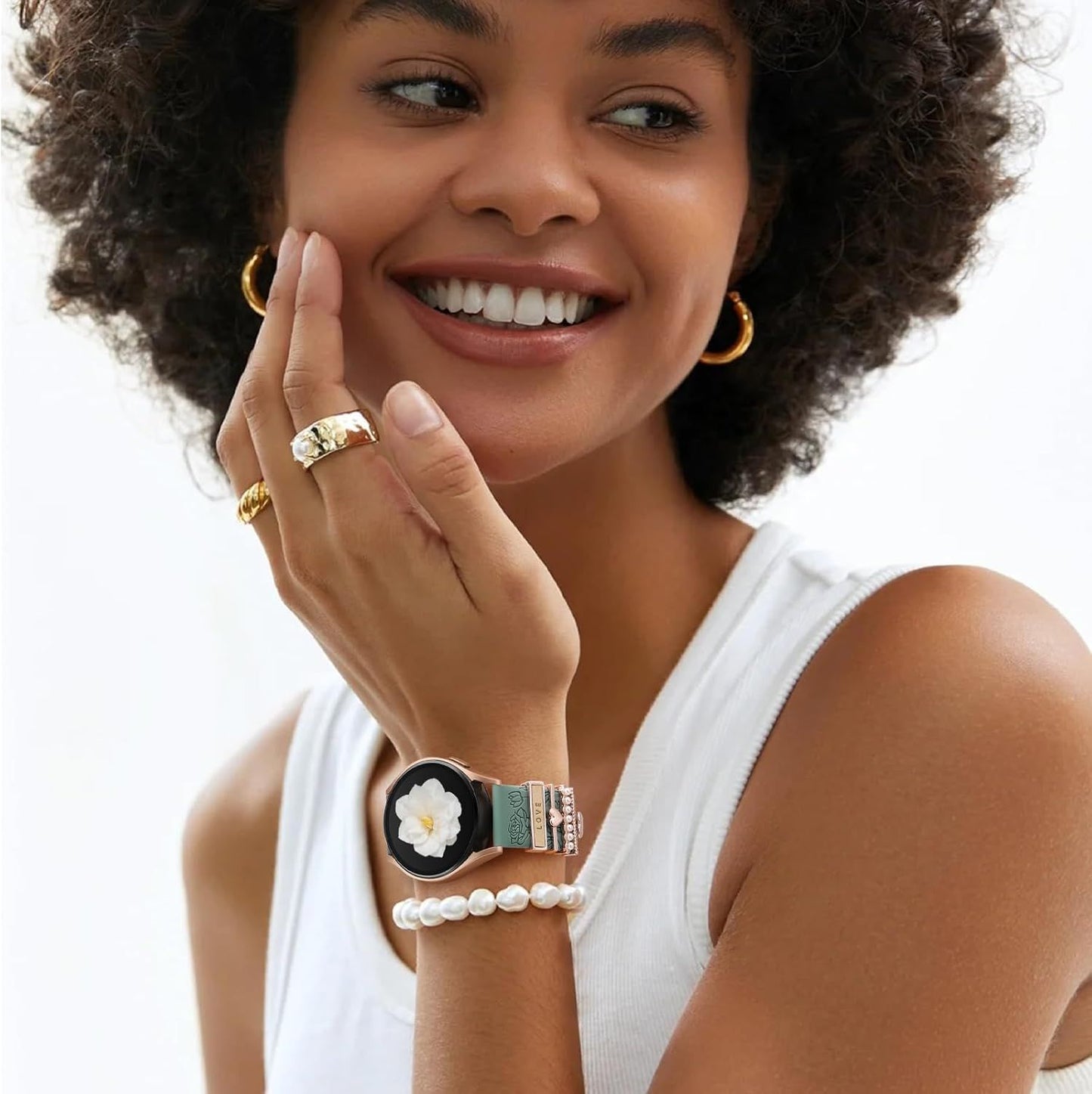 Flower Engraved Band and Stylish Metal Strap Compatible with Samsung Galaxy Watch 7 Band/FE 6 5 4 40mm 44mm,Galaxy Active 2, 20mm Watch Pretty Strap with Decorative Charms Accessories Women