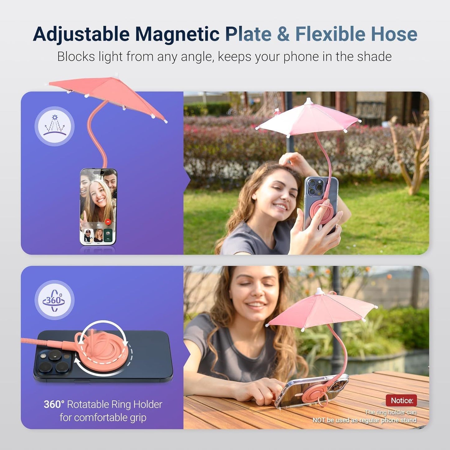 Phone Umbrella for Sun,Magnetic Cellphone SunShade Shield Umbrella,Universal Phone Sun Blocker Cover Visor for Beach Pool Accessories Travel Vacation Essentials Outdoor Video Photo Watching Anti-Glare