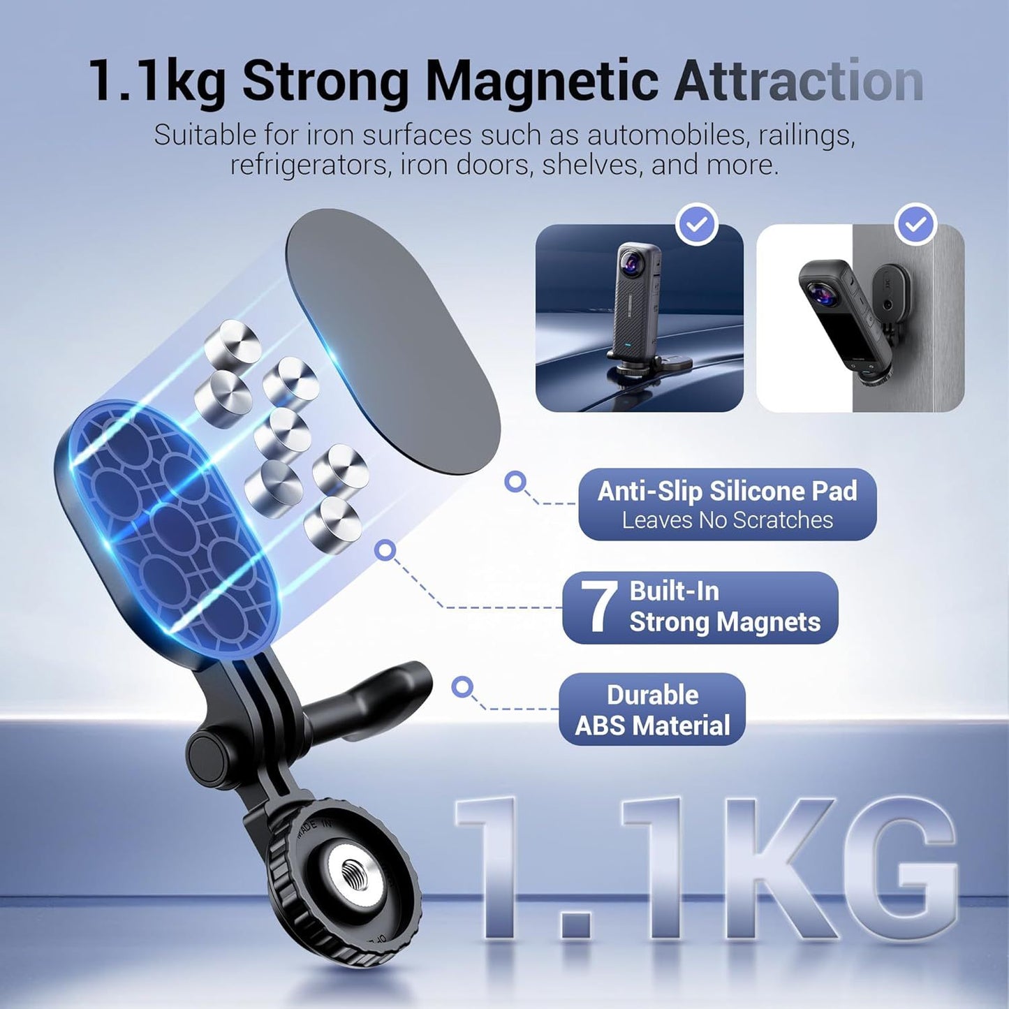 Strong Magnetic Mount Stand for Insta360 X5 X4 OSMO 360,Detachable Magnetic Camera Mount for Insta360 X5 X4 X3 GO Osmo 360 Pocket4 Action 5Pro Hero13 & More,Compact Magnet Steering Holder Bracket Base