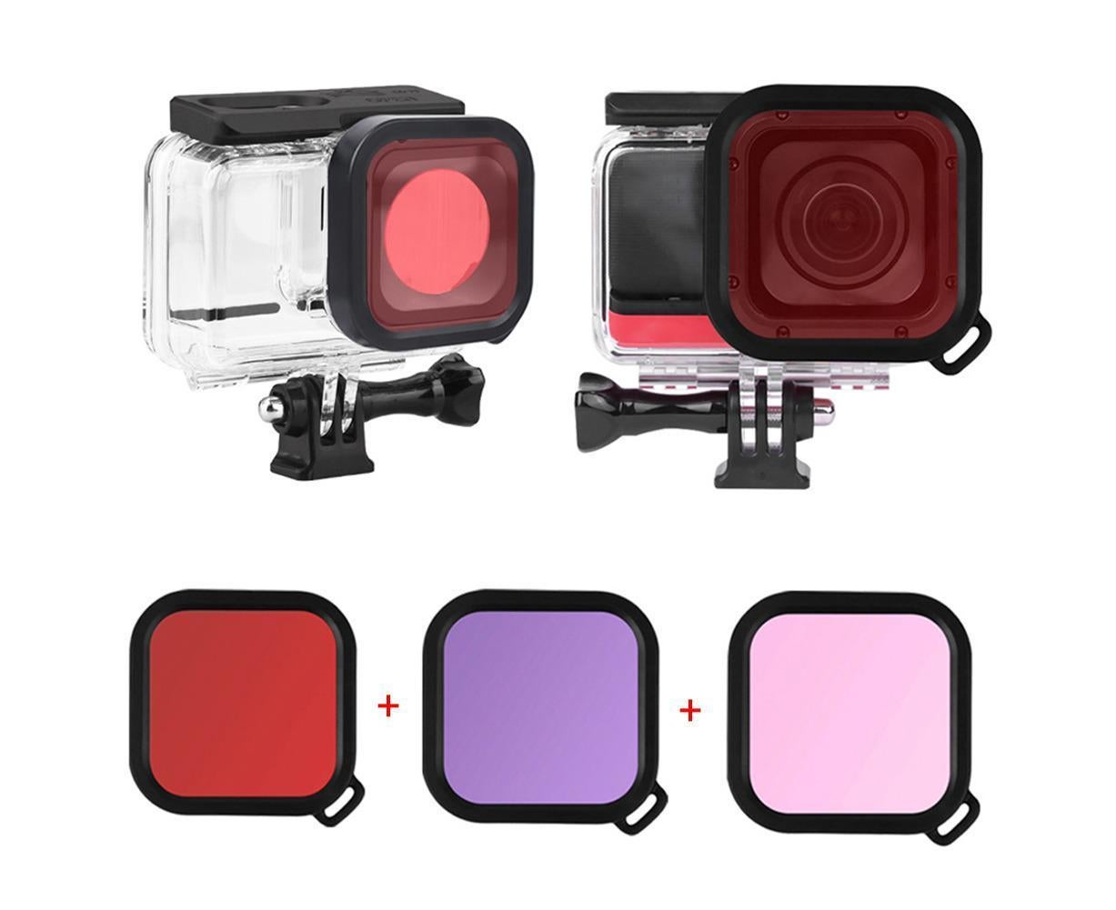 3Pcs Diving Waterproof Housing Case Lens Filter Set for Insta360 One R Camera Red+Pink+Purple