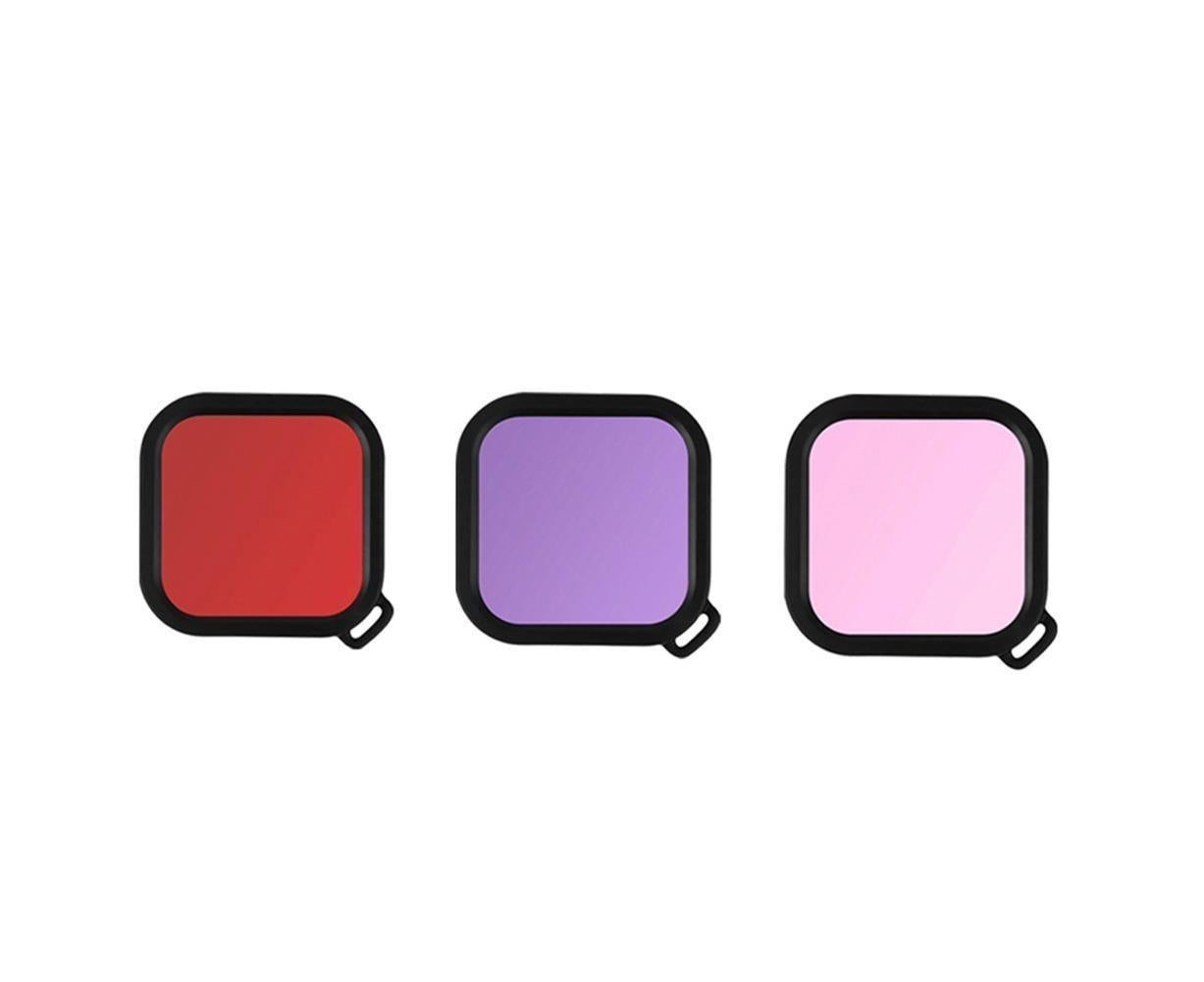 3Pcs Diving Waterproof Housing Case Lens Filter Set for Insta360 One R Camera Red+Pink+Purple