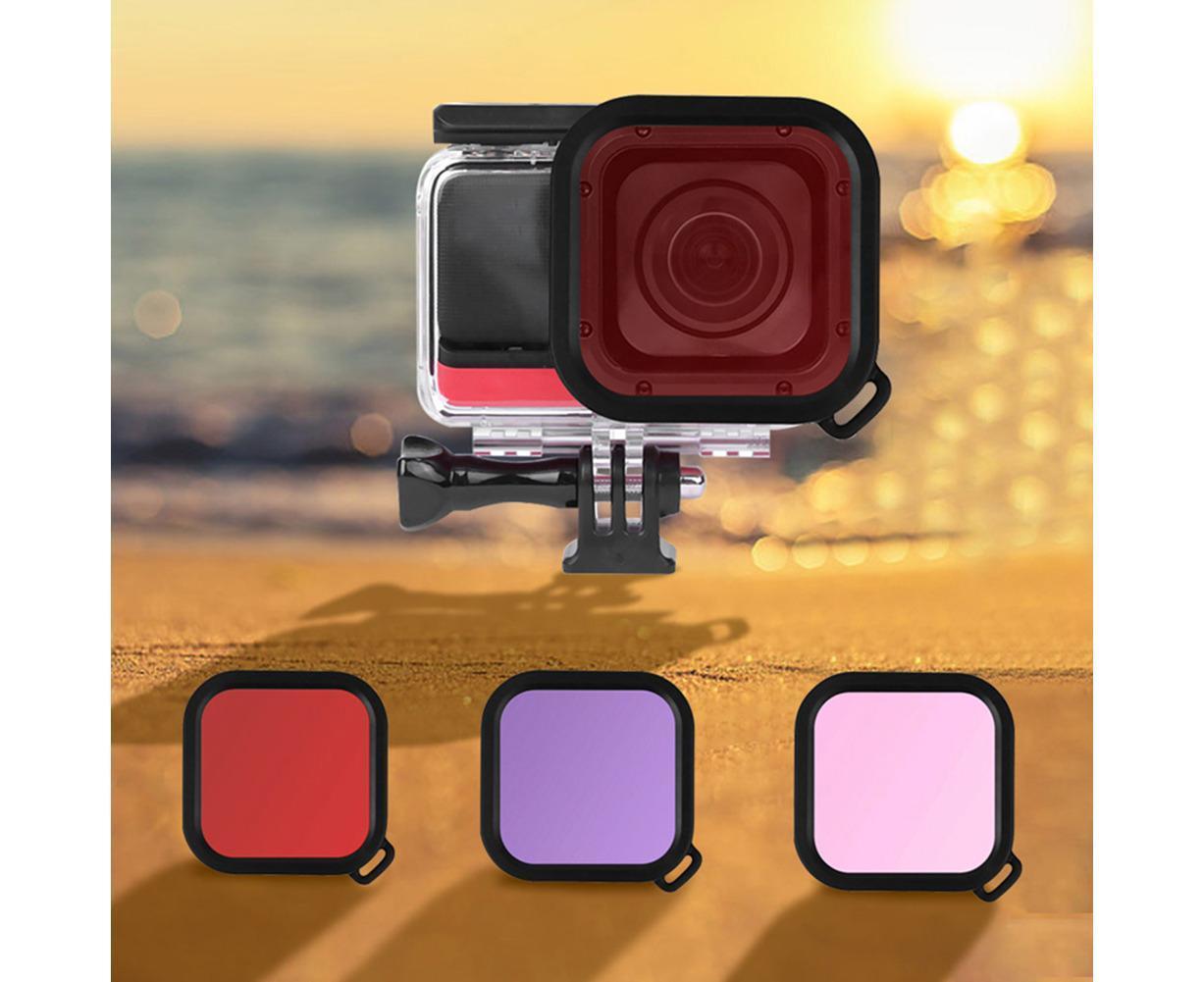 3Pcs Diving Waterproof Housing Case Lens Filter Set for Insta360 One R Camera Red+Pink+Purple