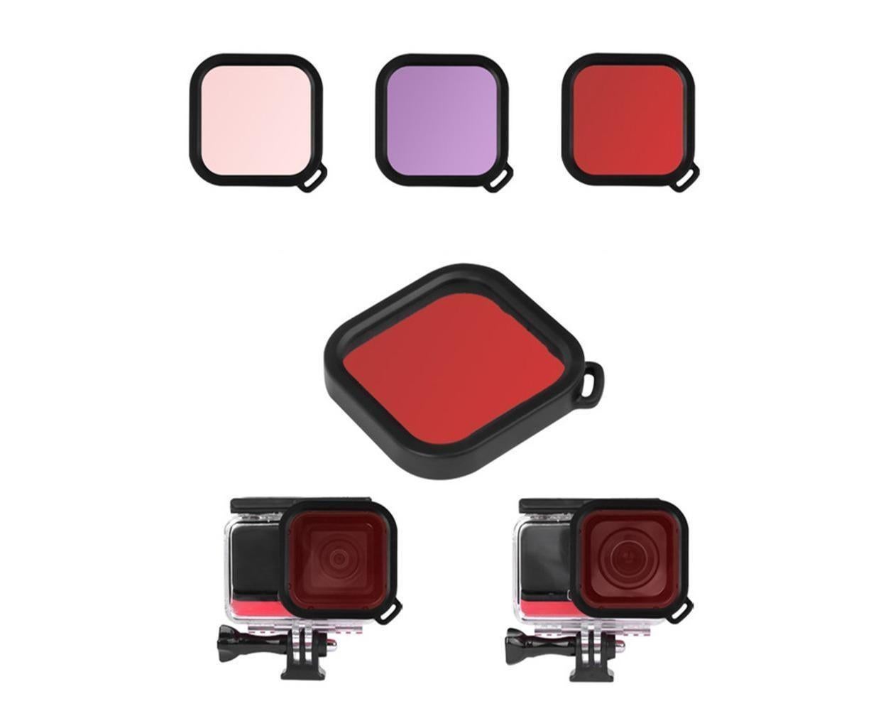 3Pcs Diving Waterproof Housing Case Lens Filter Set for Insta360 One R Camera Red+Pink+Purple