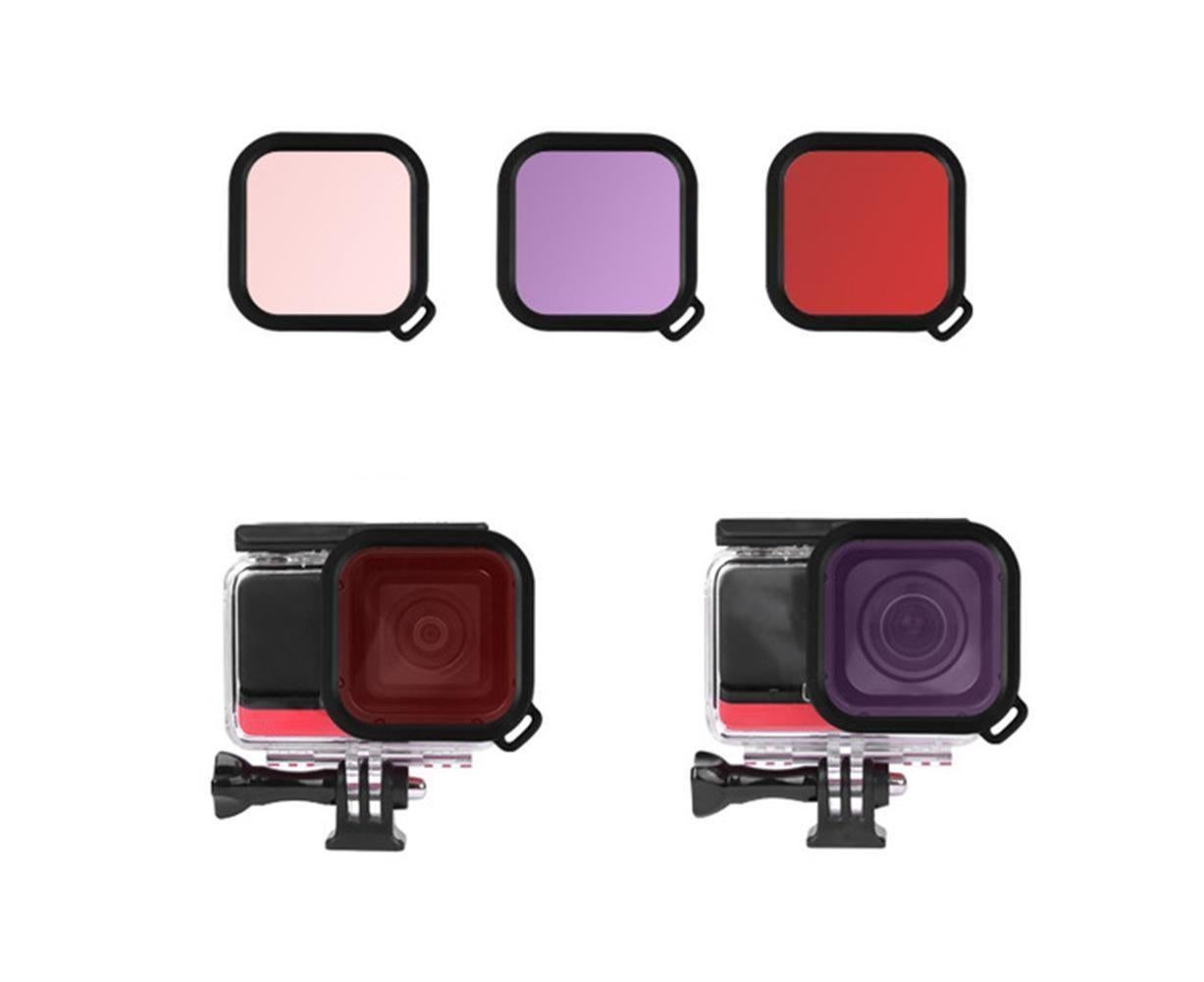 3Pcs Diving Waterproof Housing Case Lens Filter Set for Insta360 One R Camera Red+Pink+Purple