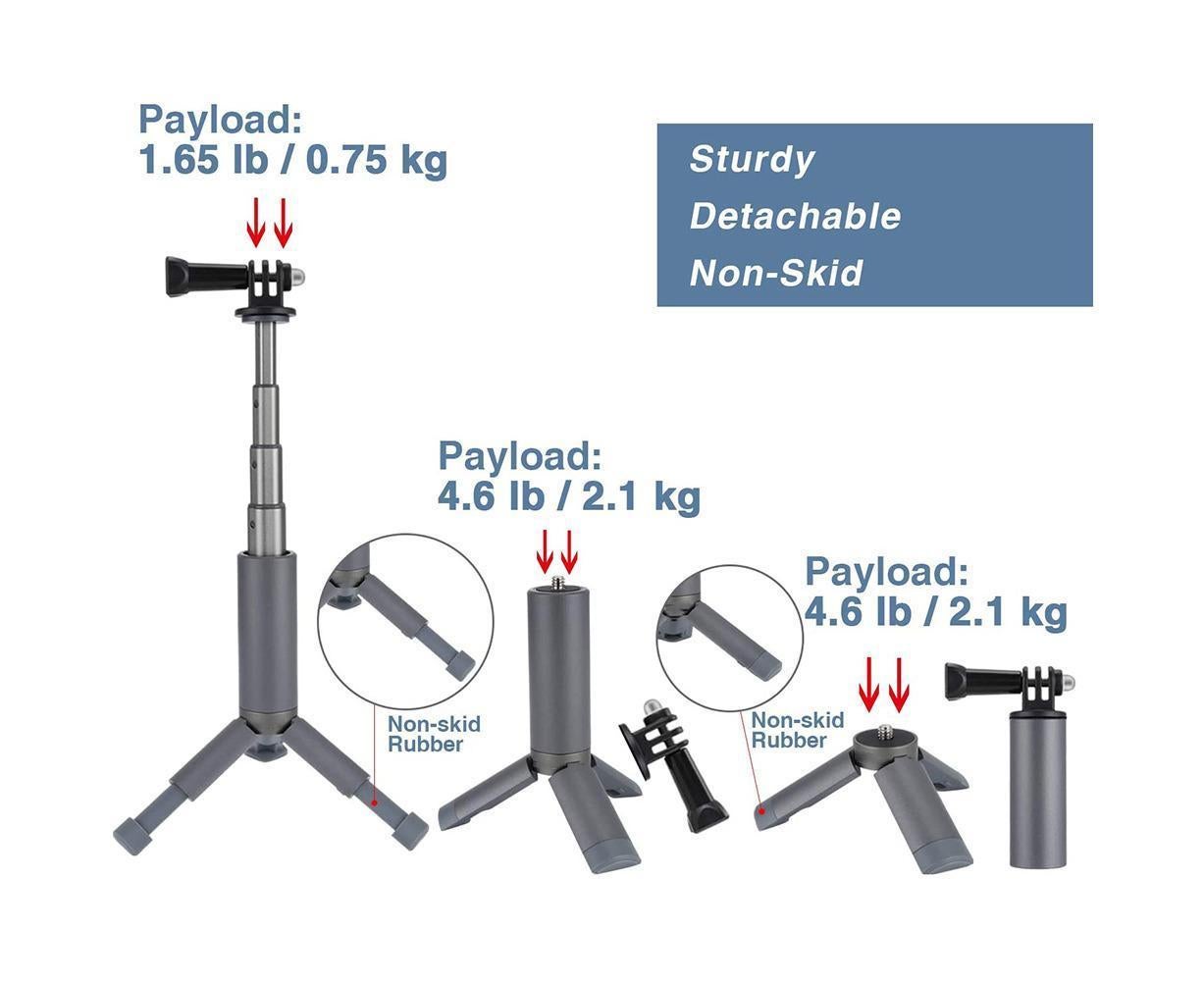 Portable Sport Camera Holder Stand Selfie Stick Mini Tripod for DJI OSMO Action Silver Grey