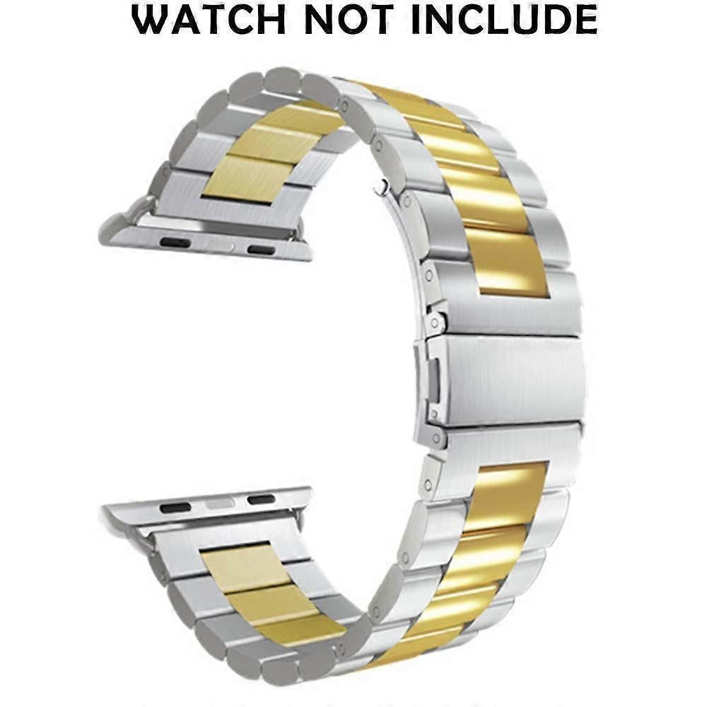 Compatible with Apple Watch Band Replacement Stainless Steel Metal Band-middle gold38-40mm