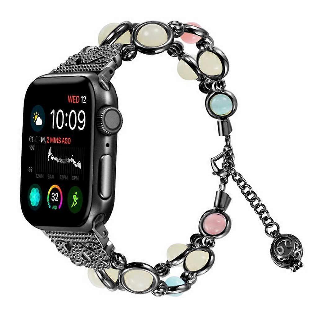 Strap Compatible with JW666-For Apple Watch Metal Luminous Beads Strap-Black Luminous Beads 38/40mm