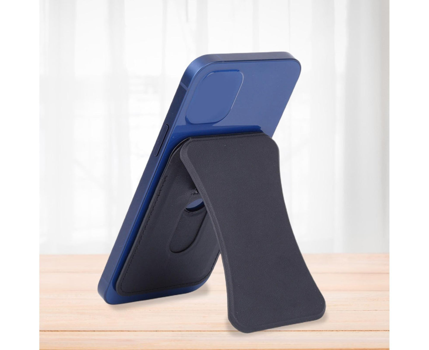 Folding Stand Reusable Multifunctional Adjustable Anti-drop Faux Leather Wallet Phone Stand for iPhone 13/12 Series - Black