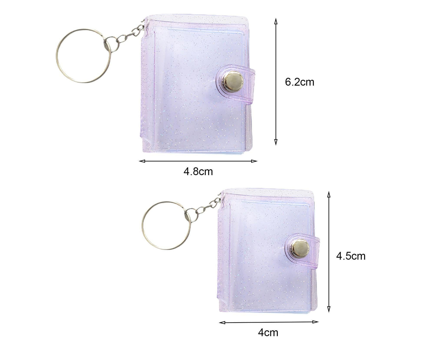 Mini Photo Album Flip Page Sequins Transparent Snap Hanging Ring 16 Pockets Card Photo Holder Memory Giftlear
