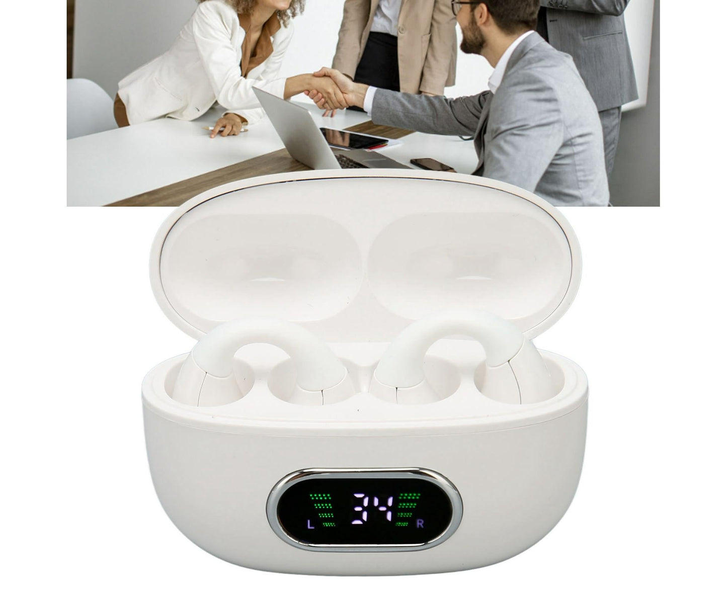 Bluetooth Translator Earphone 144 Languages Stereo Clip On Translation Earbuds with Charging Case for Android IOS White
