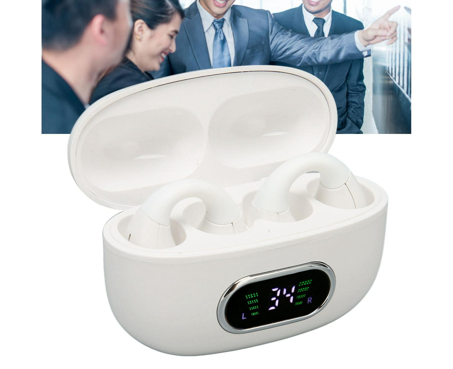 Bluetooth Translator Earphone 144 Languages Stereo Clip On Translation Earbuds with Charging Case for Android IOS White