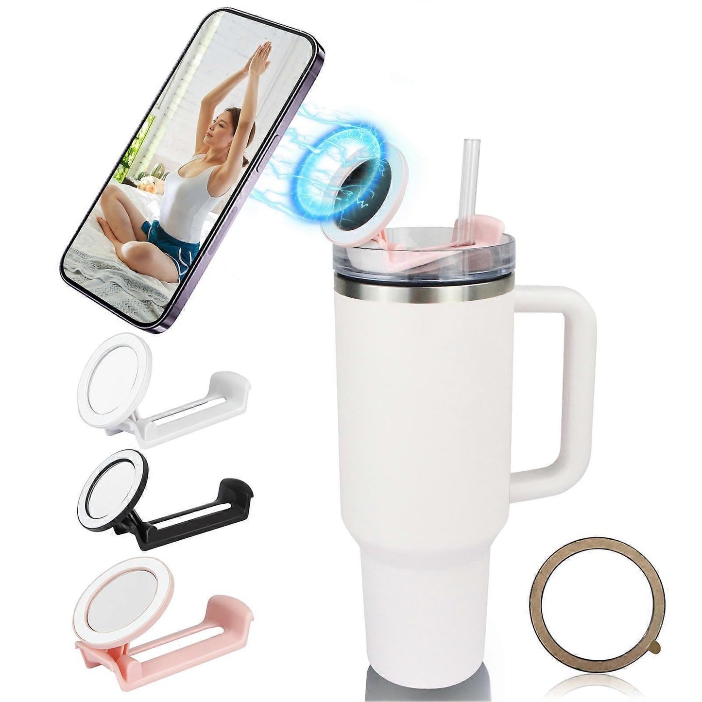 Phone Holder For Stanley, Water Bottle Phone Holder For Stanley 40oz Cup, Phone Stand Mount, Portable, Rotatable