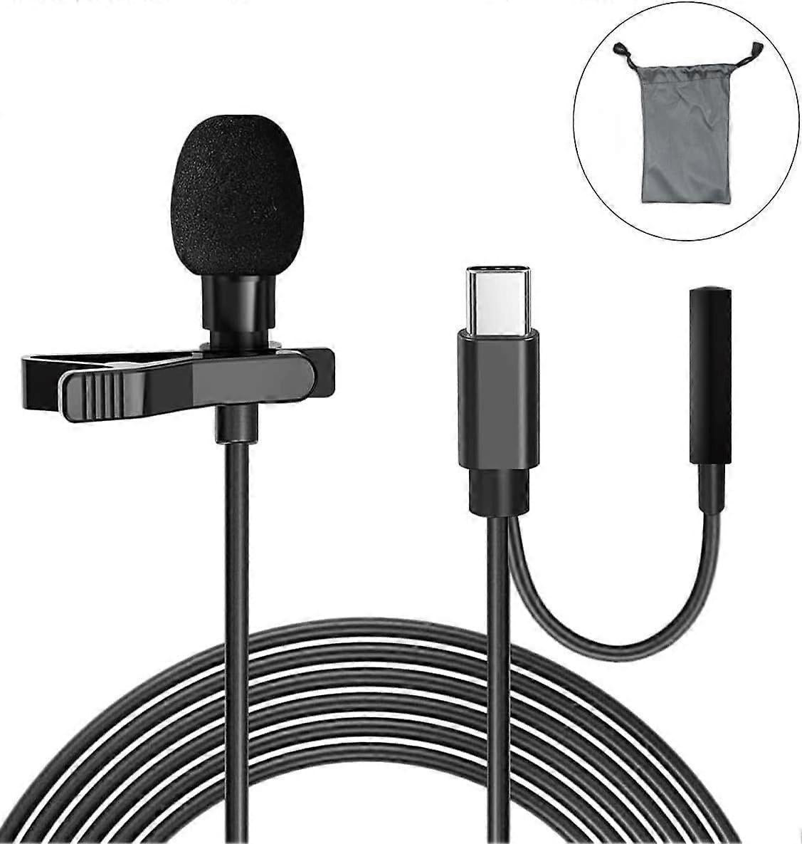 Type-C Lavalier Microphone - Clip-on Mic with Monitoring Interface for Phone