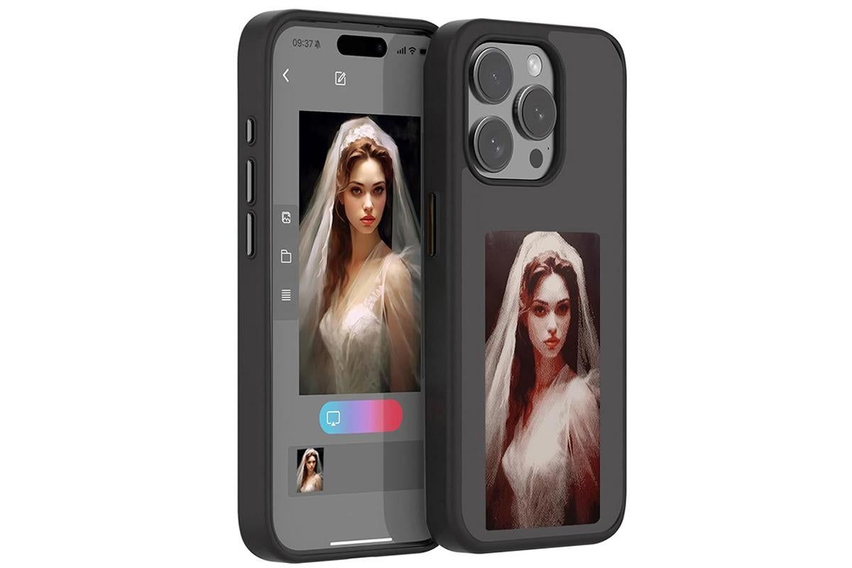 NFC E-Ink Smart Cover iPhone Ink Screen Display Digital DIY Custom Picture Phone Case -Black / iPhone 15 Pro Max