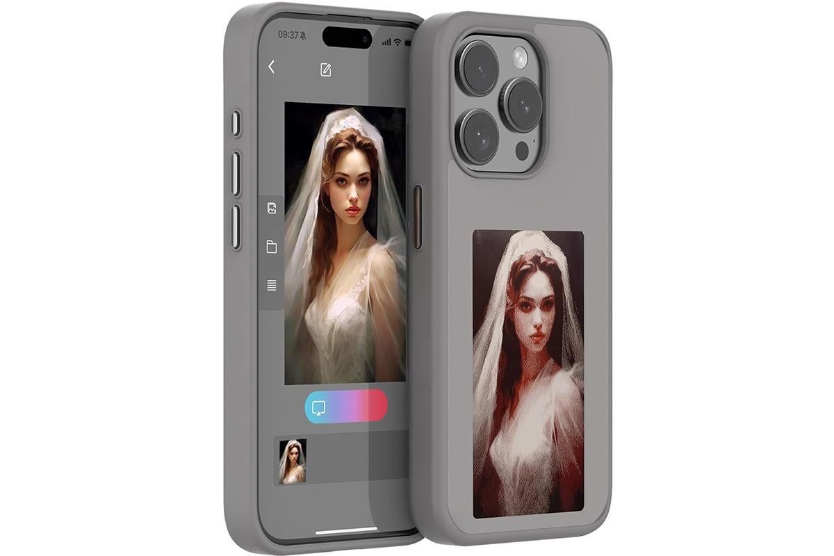 NFC E-Ink Smart Cover iPhone Ink Screen Display Digital DIY Custom Picture Phone Case -Grey /iPhone 15 Pro