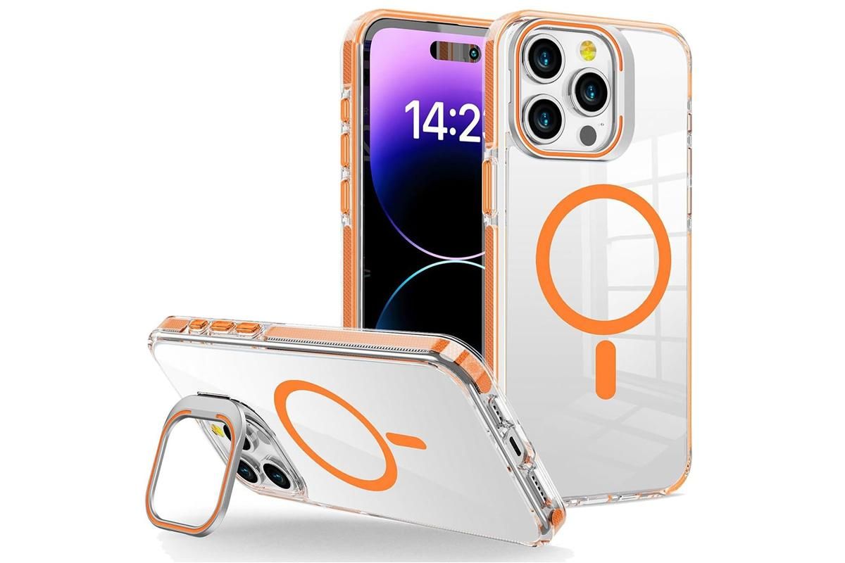 For iPhone 16 Series Phone Case with Stand Full Body Case -Orange /iPhone 16
