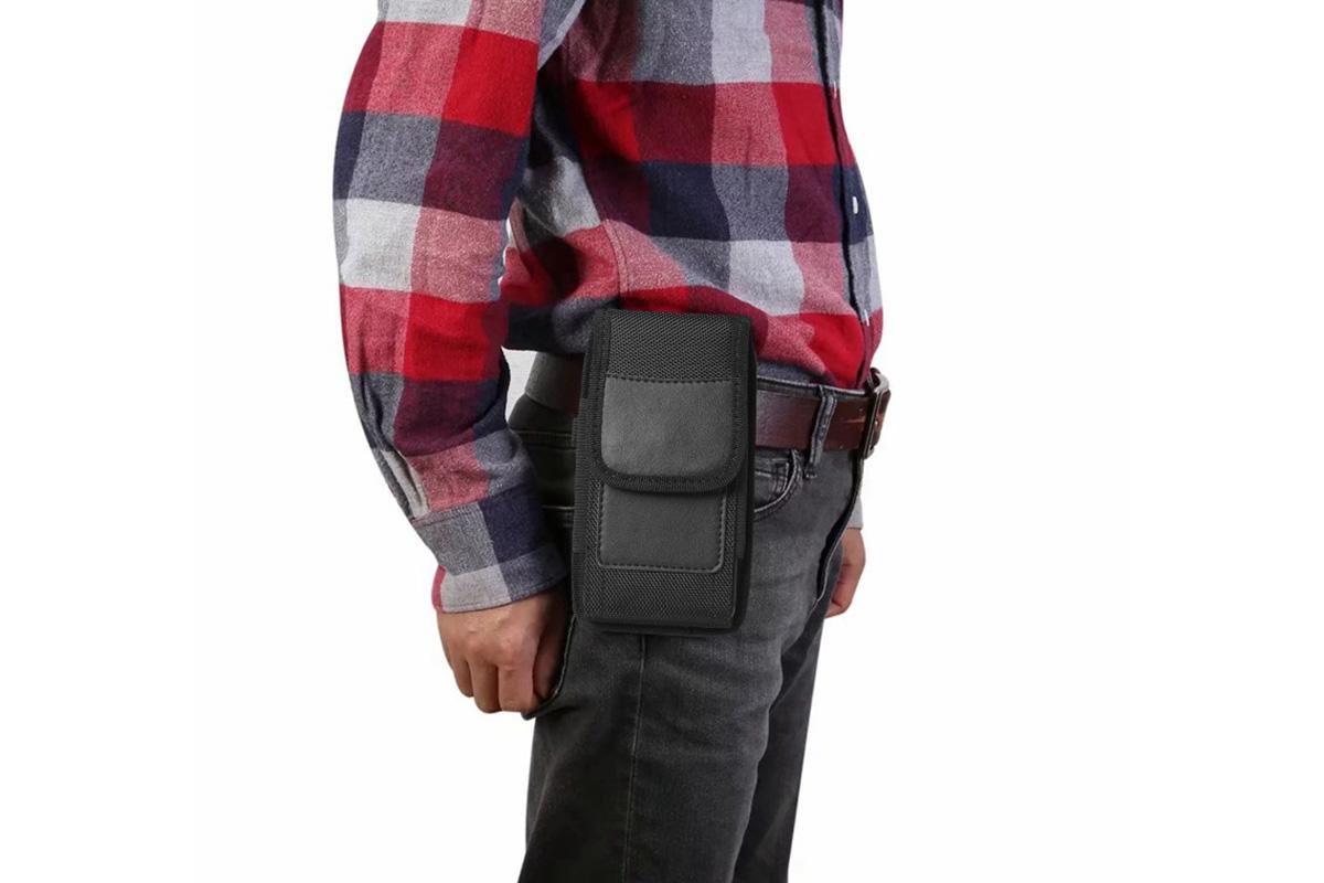 2Pcs Universal Black Oxford Cloth Phone Waist Pouch with Belt Clip and Card Holder Compatible with Most Smartphones - M