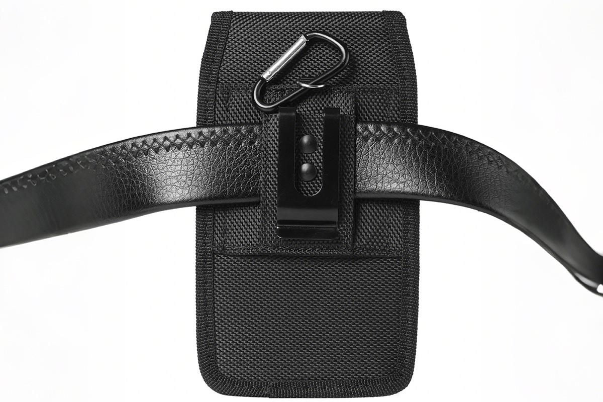 2Pcs Universal Black Oxford Cloth Phone Waist Pouch with Belt Clip and Card Holder Compatible with Most Smartphones - L