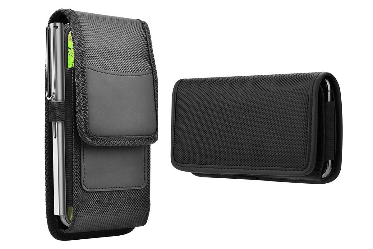 2Pcs Universal Black Oxford Cloth Phone Waist Pouch with Belt Clip and Card Holder Compatible with Most Smartphones - XL