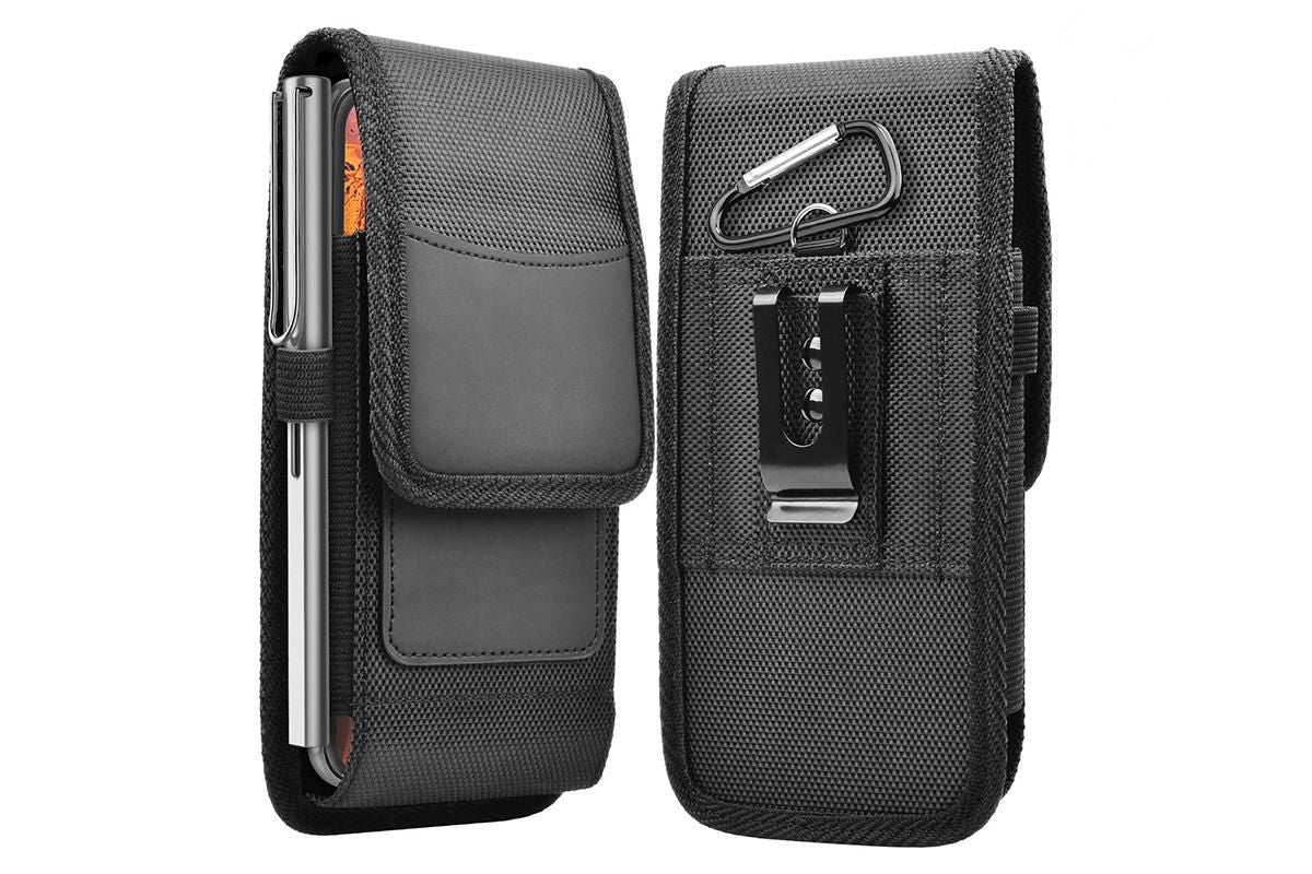 2Pcs Universal Black Oxford Cloth Phone Waist Pouch with Belt Clip and Card Holder Compatible with Most Smartphones - XL