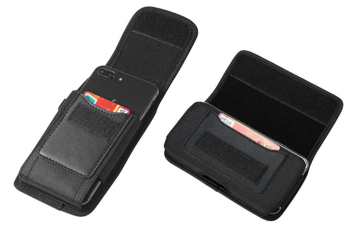 2Pcs Universal Black Oxford Cloth Phone Waist Pouch with Belt Clip and Card Holder Compatible with Most Smartphones - 2XL