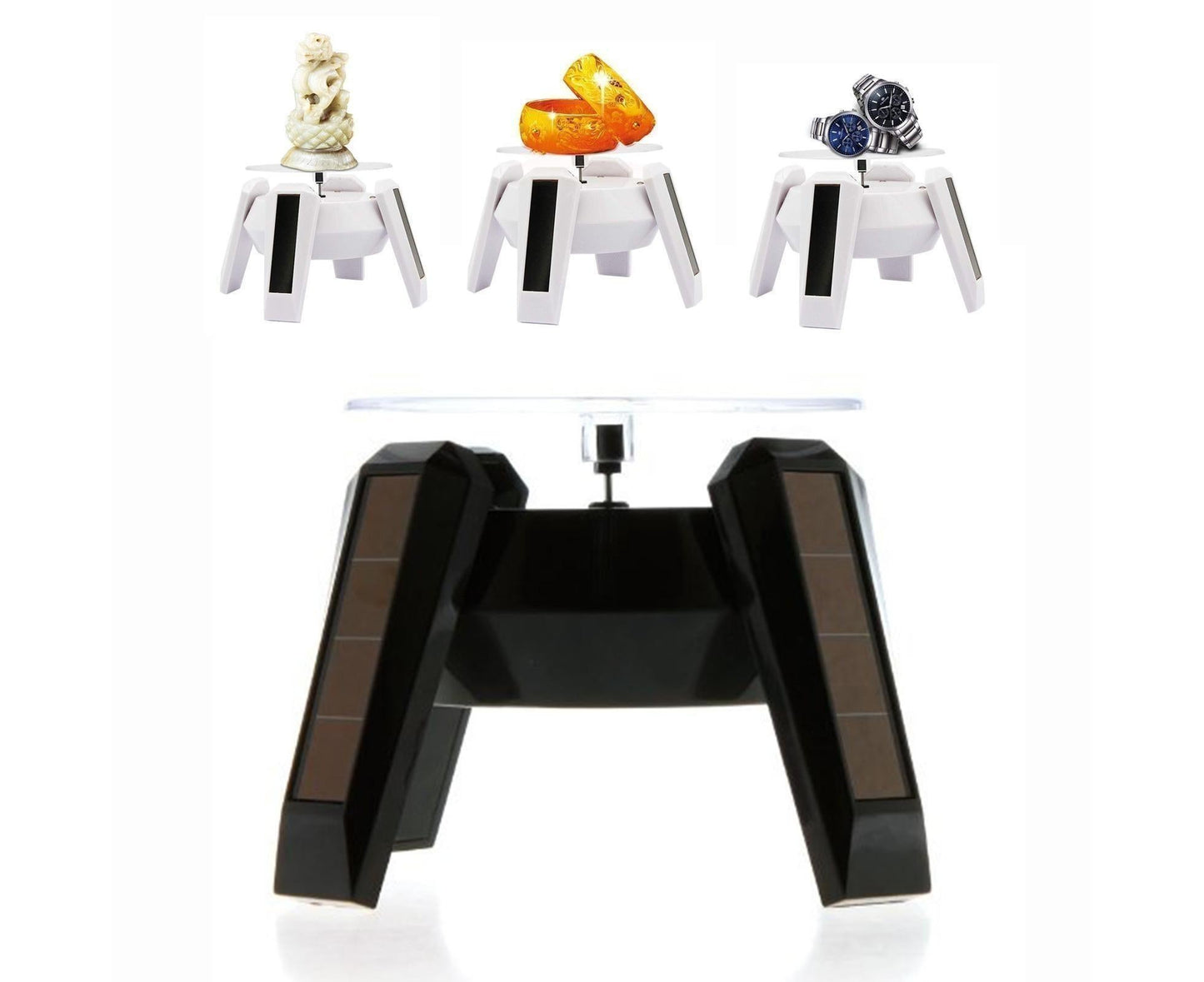 360-Degree Rotating Solar Display Stand Turntable Phone Holder with LED Light-White
