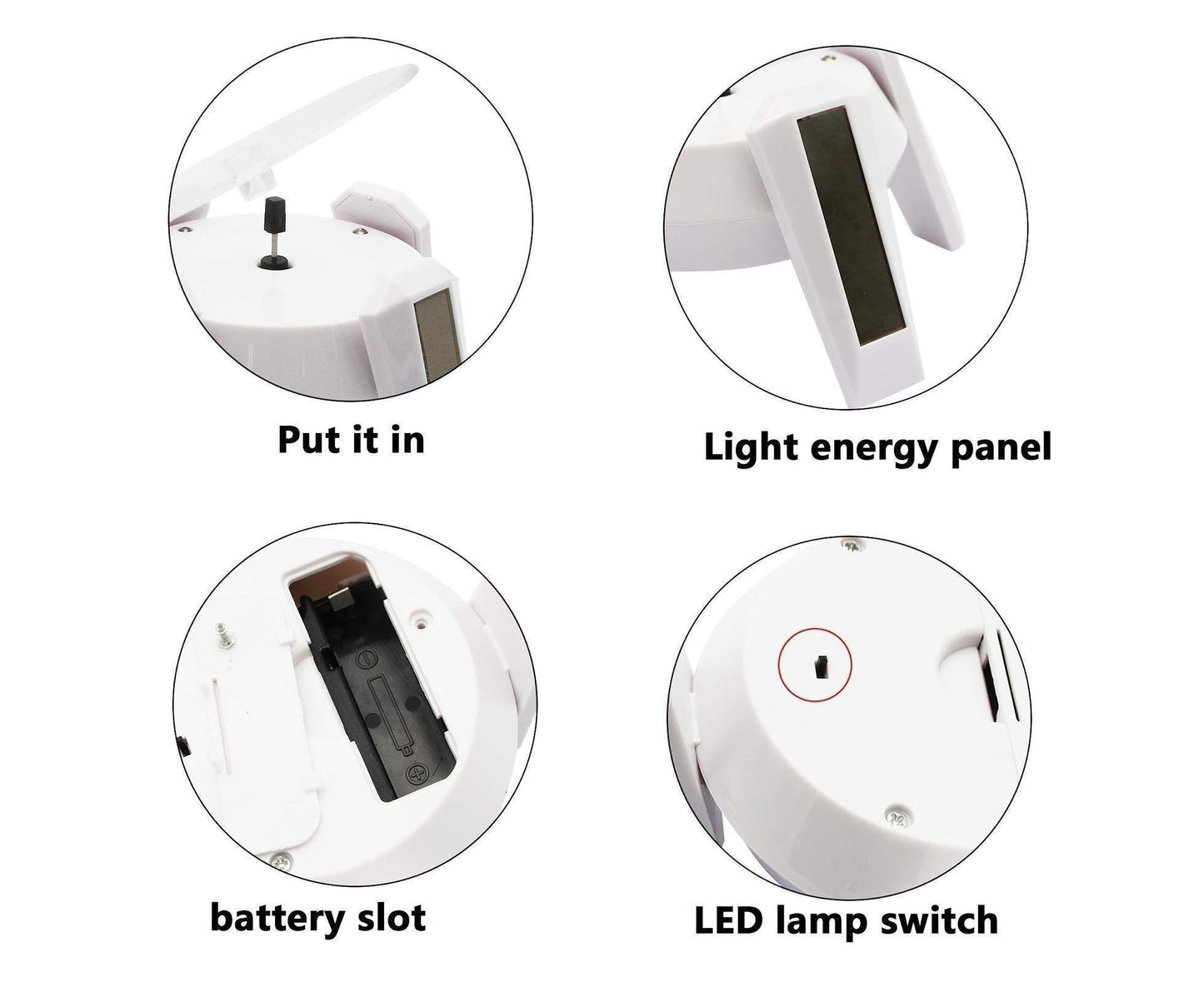 360-Degree Rotating Solar Display Stand Turntable Phone Holder with LED Light-White