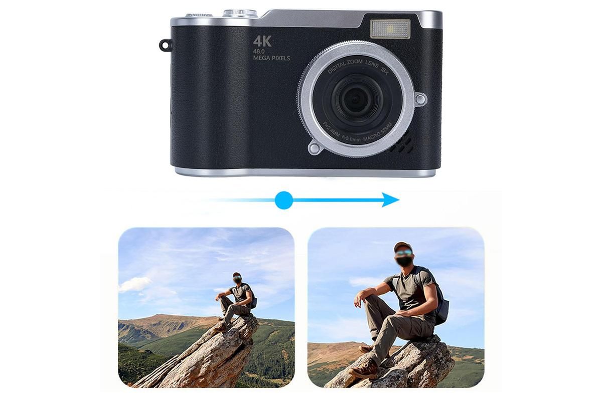 HD 1080P Flip Screen Retro Digital Camera 2.4-inch Display with 64GB TF Card - Black