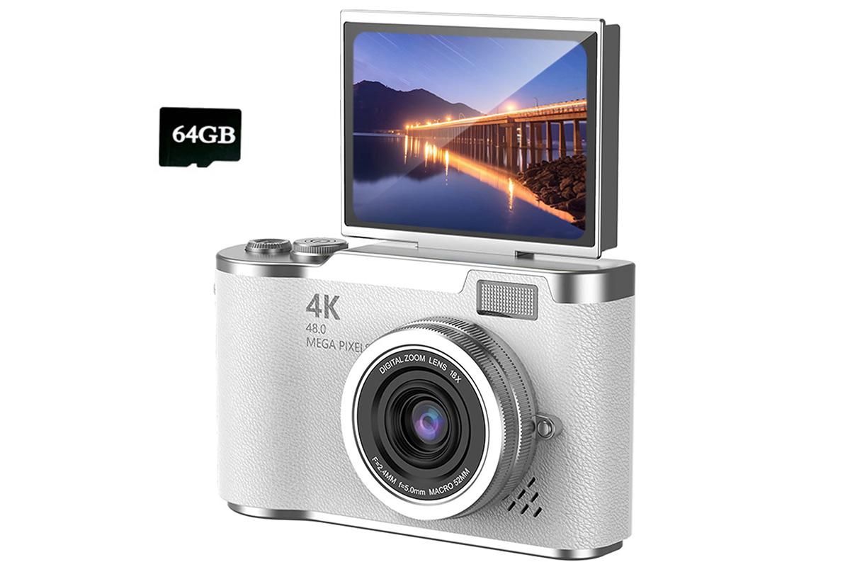 HD 1080P Flip Screen Retro Digital Camera 2.4-inch Display with 64GB TF Card - Black