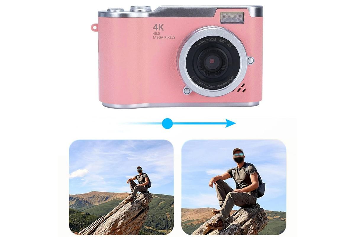 HD 1080P Flip Screen Retro Digital Camera 2.4-inch Display with 64GB TF Card - Pink