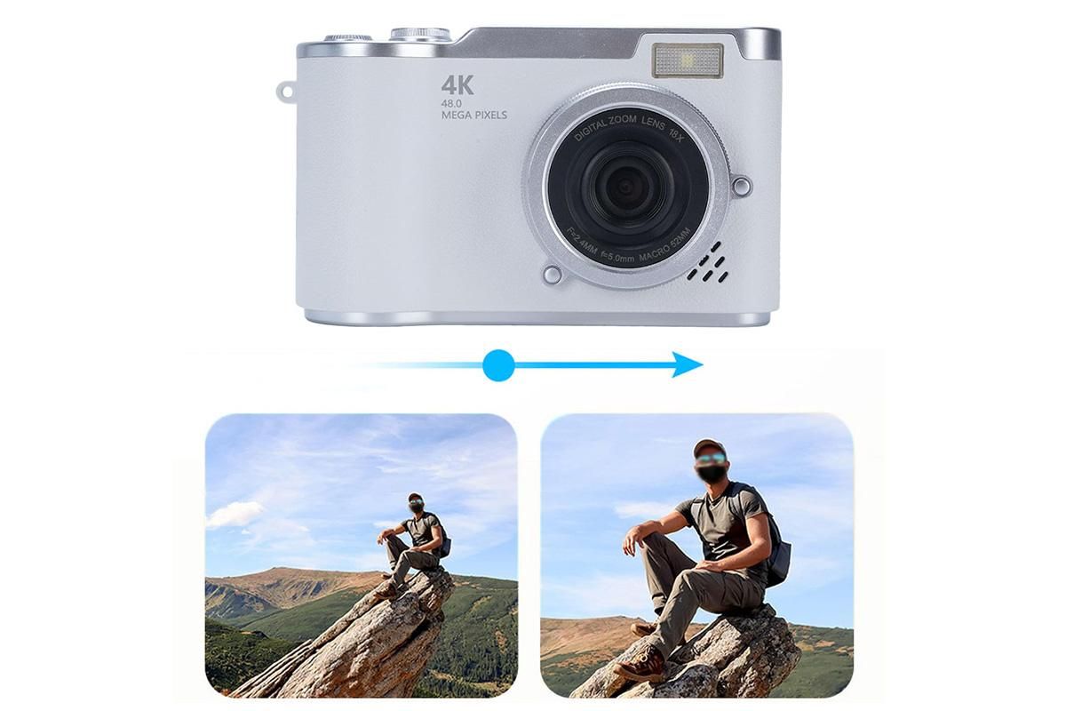 HD 1080P Flip Screen Retro Digital Camera 2.4-inch Display with 64GB TF Card - White