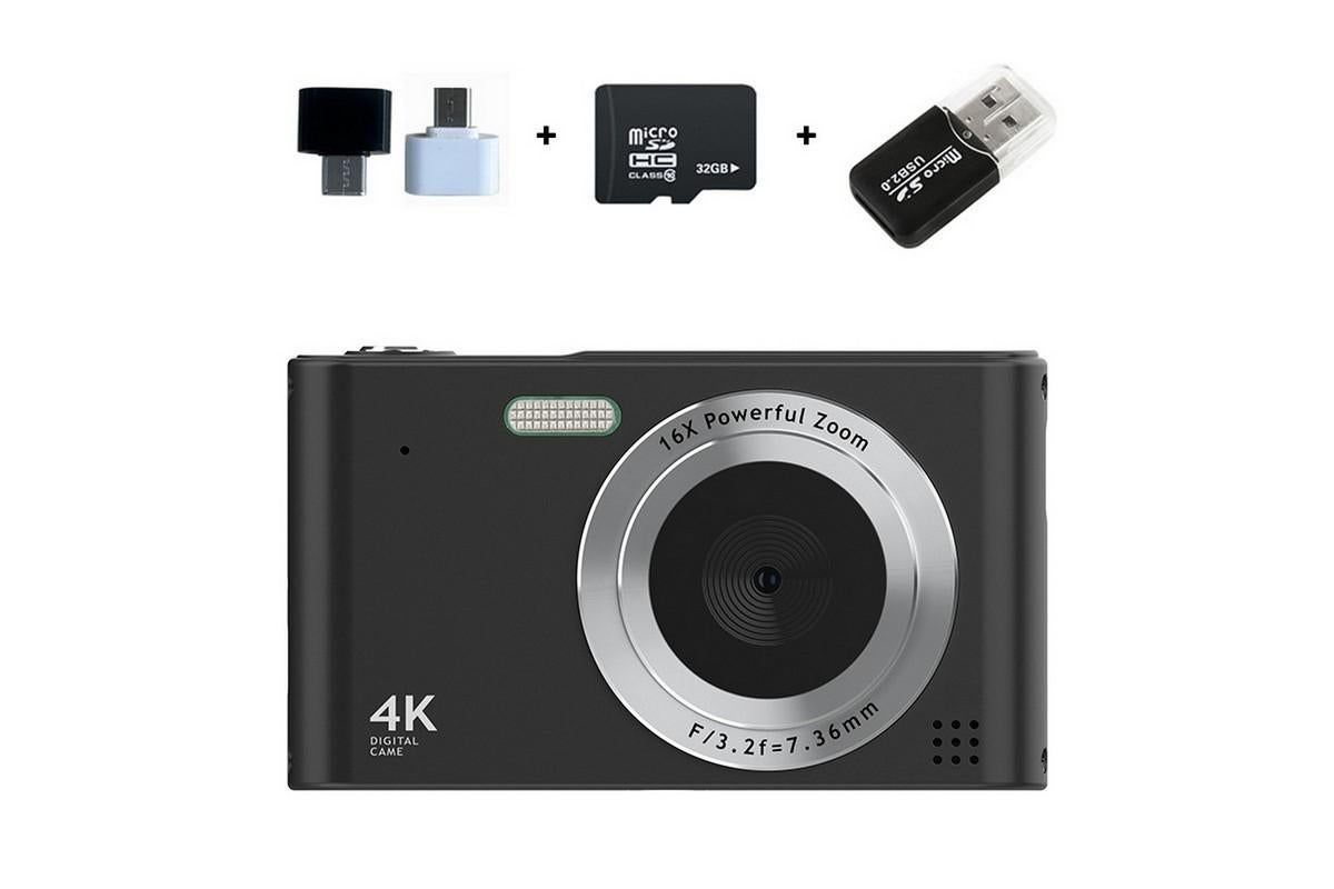 4K HD Digital Camera for Photography and Video Vlogging Camera Camera with 32G Memory Card 16X Digital Zoom -Black