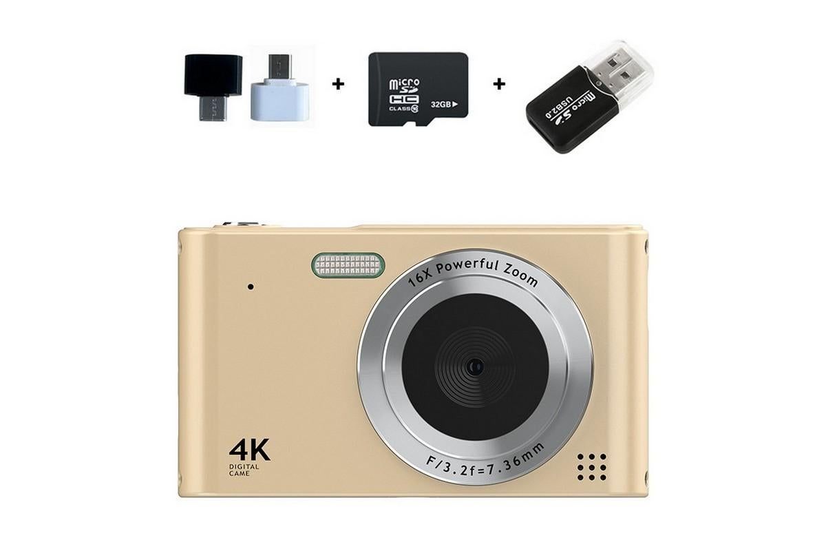 4K HD Digital Camera for Photography and Video Vlogging Camera Camera with 32G Memory Card 16X Digital Zoom -Gold