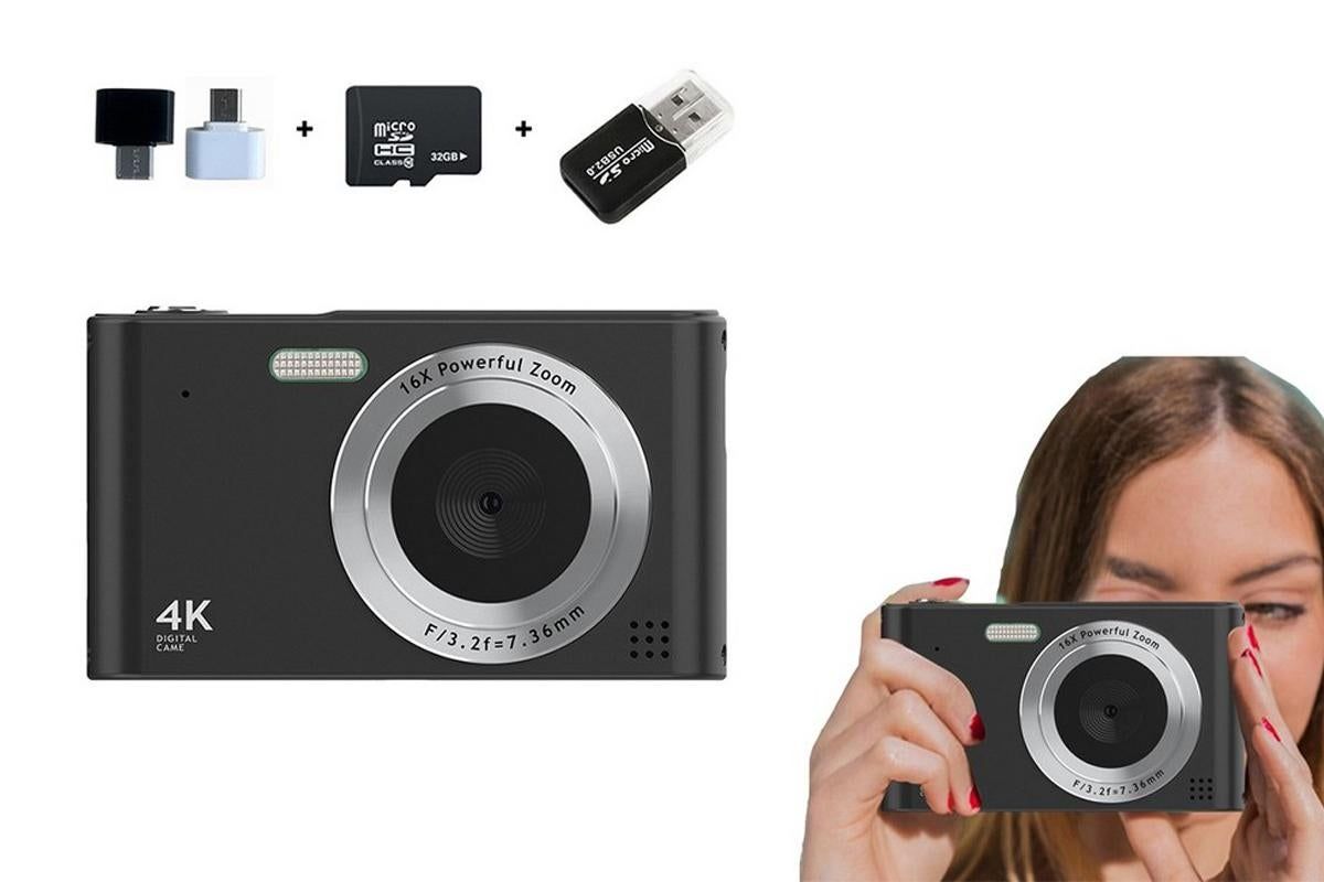 4K HD Digital Camera for Photography and Video Vlogging Camera Camera with 32G Memory Card 16X Digital Zoom -Green