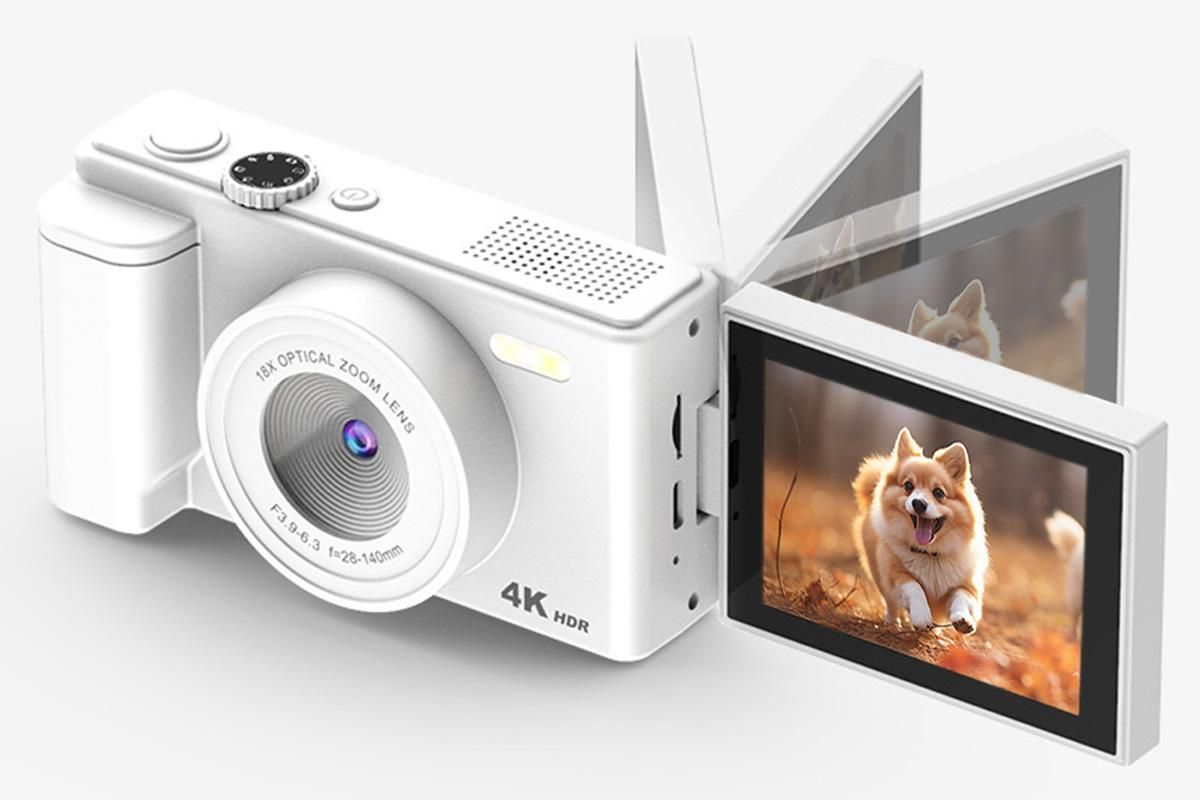 4K Digital Camera Flip Screen Autofocus for Vlogging and Photography Beginners - White