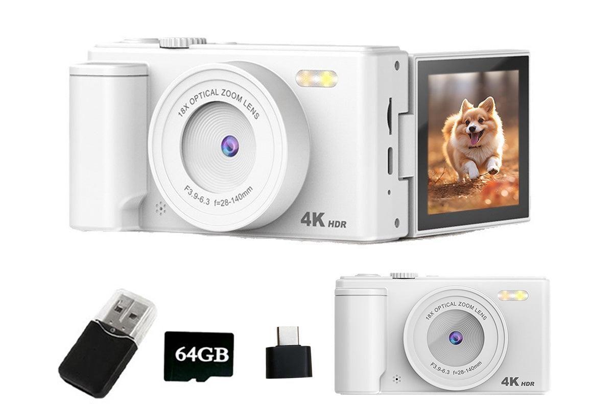 4K Digital Camera Flip Screen Autofocus for Vlogging and Photography Beginners - White