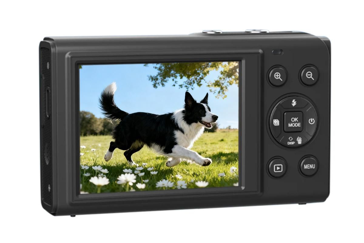 5K HD Dual Screen Digital Camera Point and Shoot Selfie Camera with LED Fill Light - Black