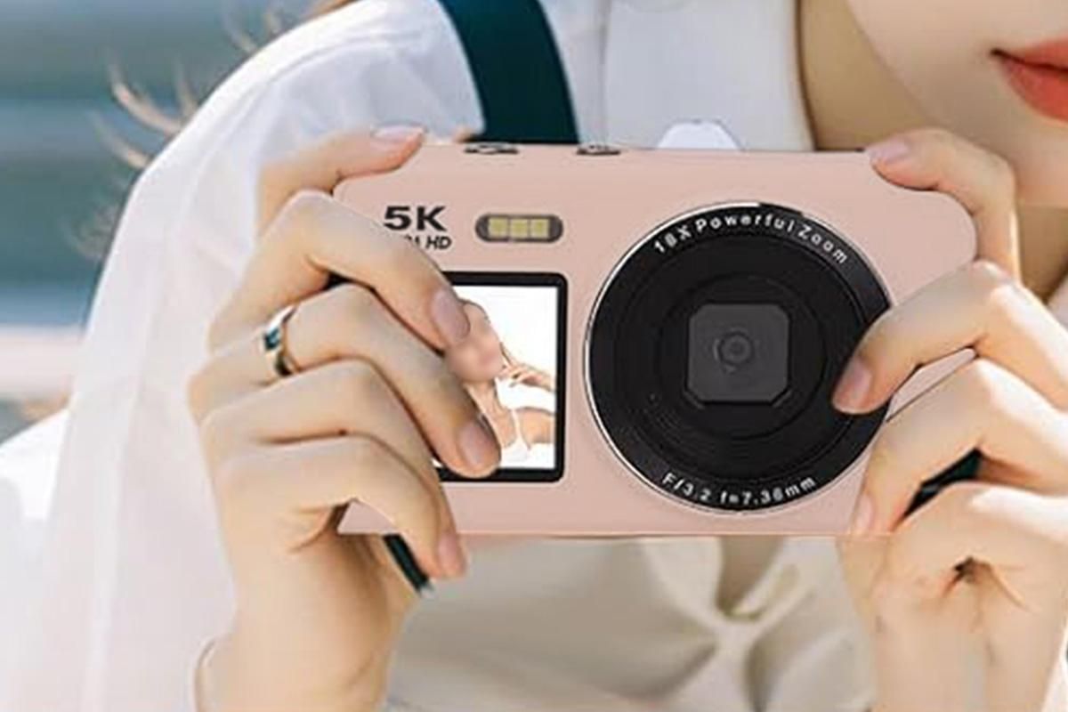 5K HD Dual Screen Digital Camera Point and Shoot Selfie Camera with LED Fill Light - Pink