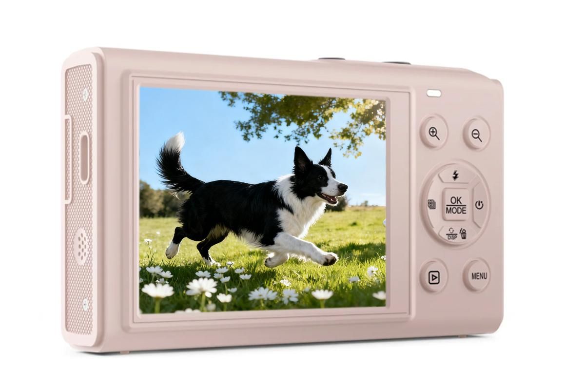 5K HD Dual Screen Digital Camera Point and Shoot Selfie Camera with LED Fill Light - Pink